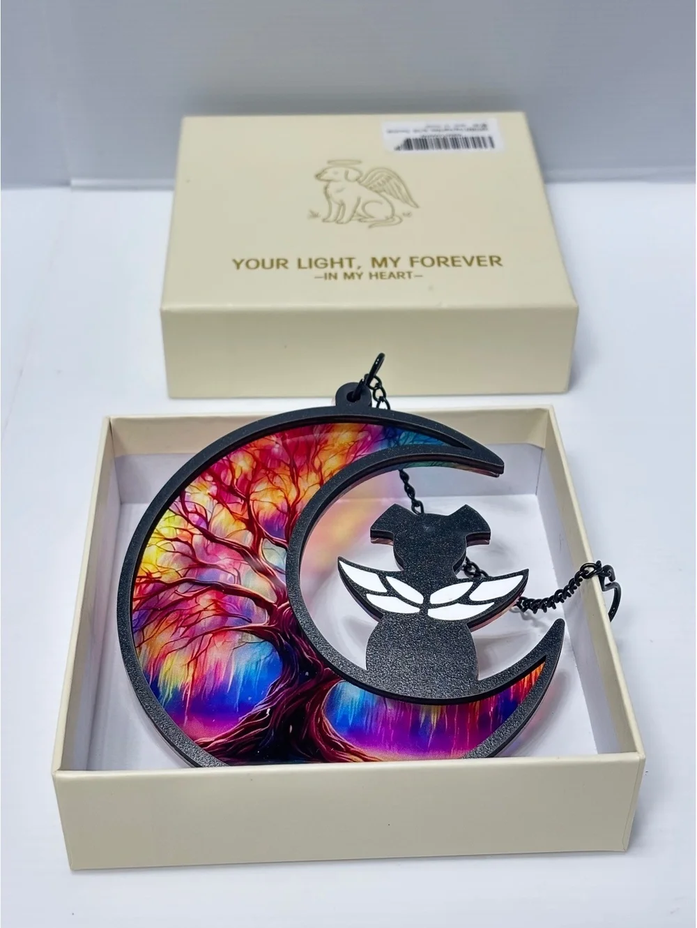 Colorful Tree Angel Dog Moon Suncatcher Window Hanging Pet Memorial Gift Box New